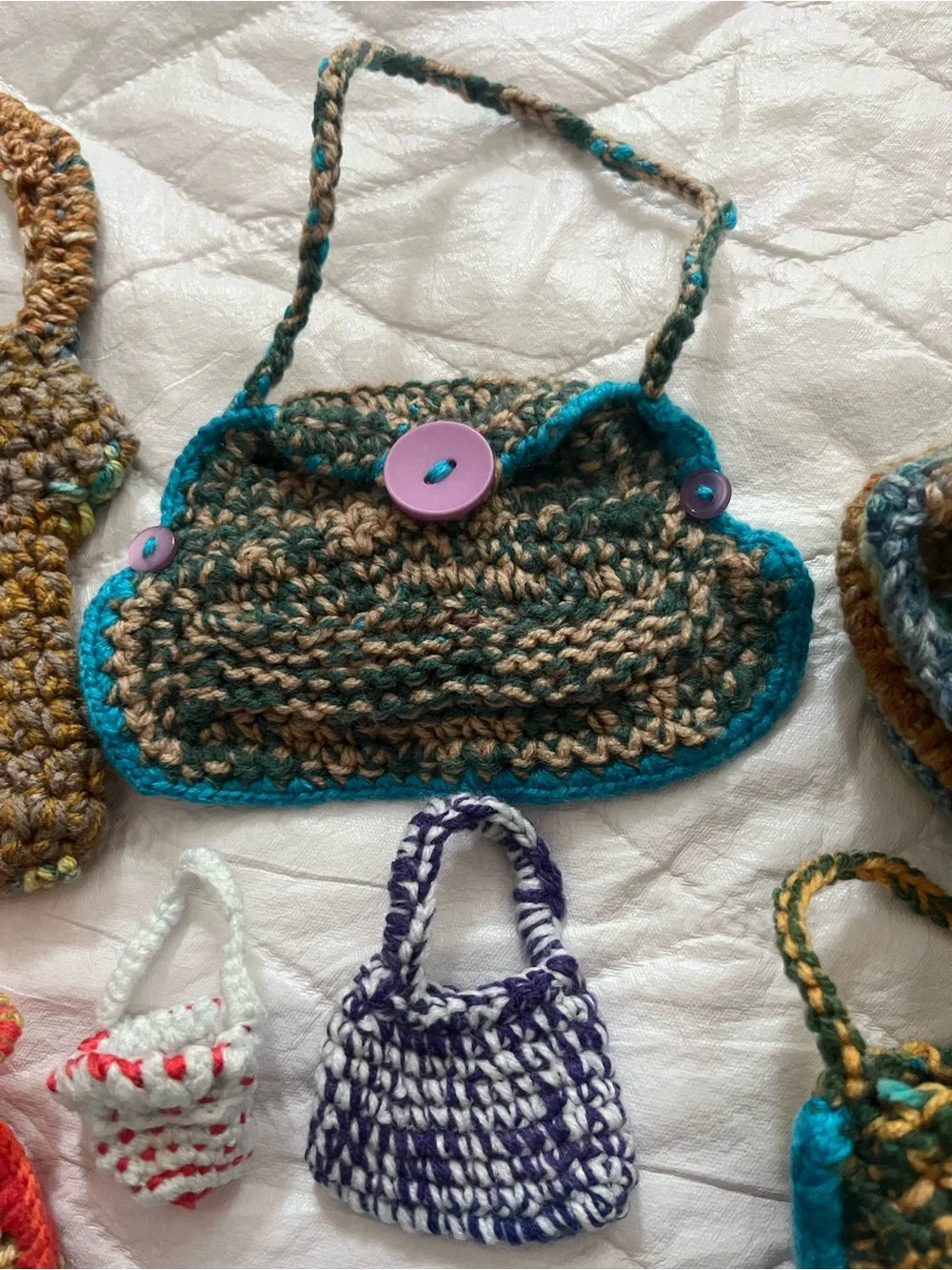 Set of 9 Handmade Crochet Mini Bags Doll Accessories Gift Collectible Decor